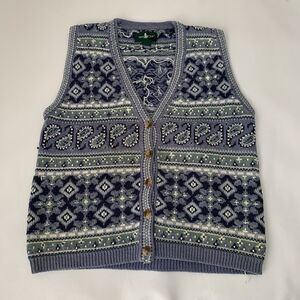 Hunt Club Blue and Green Patterned Cardigan Vest